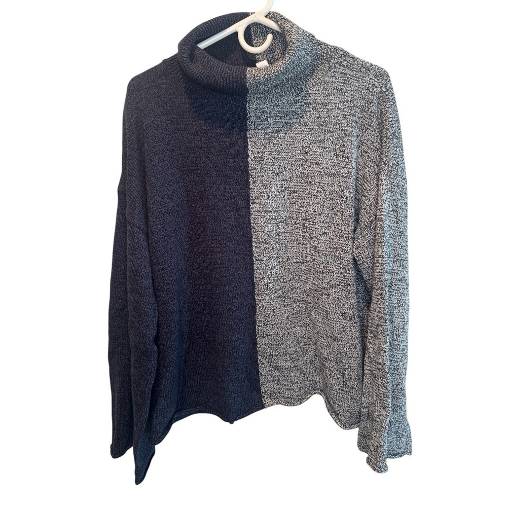 Peace Love World Womens Blue Colorblock Turtleneck Sweater S NEW Cozy Casual